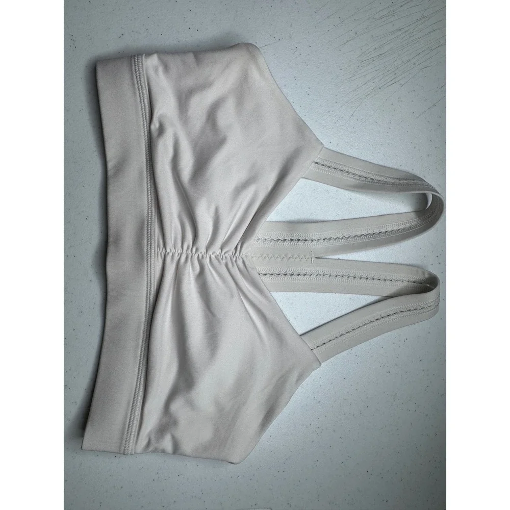 Handful Adjustable‎ Sports Bra Cream White Multi Strap Cinched Front Small
